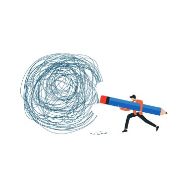 Kalem, vektör ve çizim yapan iş adamı çizimi.