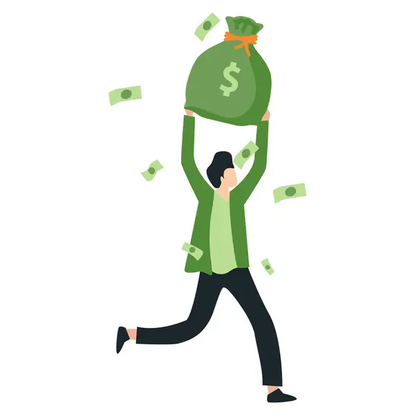 Finansal başarı sahibi iş adamı para çantasını tutuyor