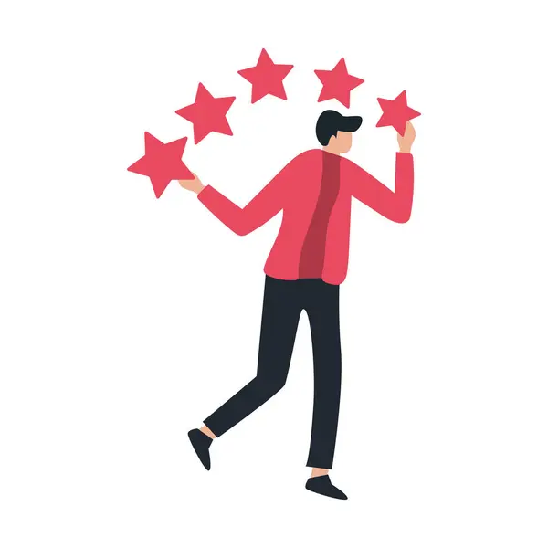 Genç adam beş yıldız değerlendirmesi olumlu geri bildirim