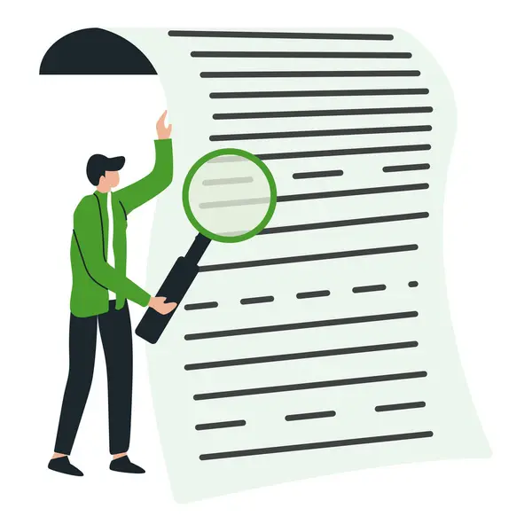 Kağıt ve büyüteçle iş adamı, iş konsepti.