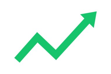 Beyazda büyüyen yeşil ok, kar getiren yeşil ok. İş konsepti, büyüyen çizelge. Okla yükselen satış sembolü simgesi kavramı. Büyüyen Eğilimli Ekonomik Ok.