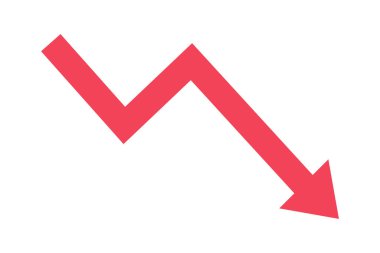 İflas, finansal piyasa çöküşü, Red Arrow 'un beyaz arka planda hisse senedine geçişi. Web sitesi tasarımı, logosu, uygulaması ve UI için uygun. Grafik grafiği aşağı eğimli sembol. Grafik aşağı iniyor işareti.