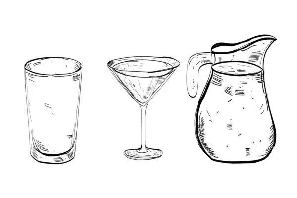 Cam el yapımı kokteyller ve alkollü içecekler hazırla. Çizim.