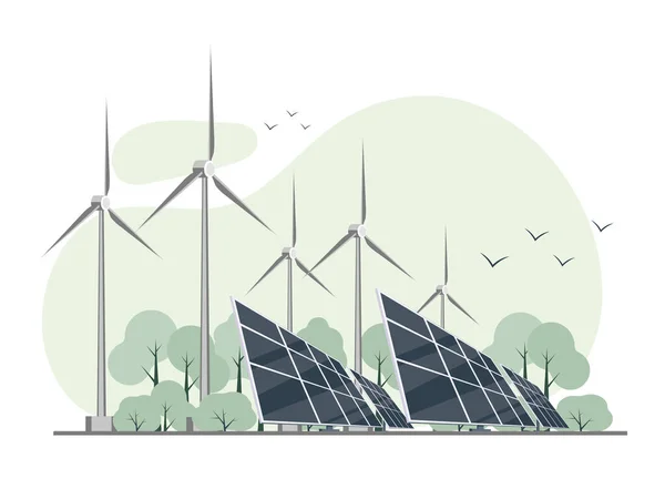 Geração Eólica Solar Painéis Solares Turbinas Eólicas Fundo Natureza Conceito — Fotografia de Stock