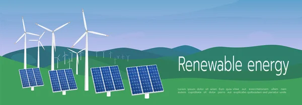 Банер Вітрових Турбін Сонячних Панелей Відновлювана Енергія Концепція Альтернативного Виробництва — стоковий вектор