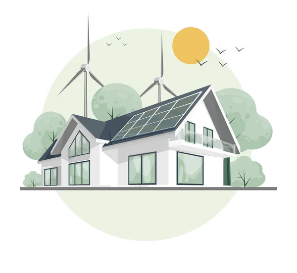 Home Electryciti Alternativa Geração Eólica Solar Painéis Solares Telhado Casa —  Vetores de Stock