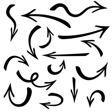 Bir çift çizilmiş ok. Vektör karalama tasarım elemanları. Ticari bilgi, bayrak, web ve konsept tasarım için beyaz arkaplan üzerine illüstrasyon.