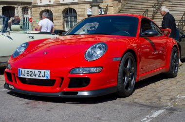 moscow, russia-may, 2017: the red car on the street