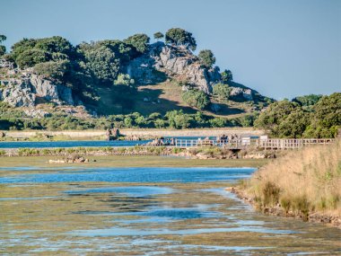 Santona Bataklıkları 'nın panoramisi, Victoria y Joyel doğal parkında açık bir günde, Cantabria, İspanya.