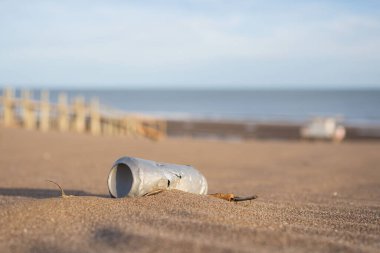 Güney Amerika 'da bir plajda bozulmuş bir konteynırın yol açtığı çevre kirliliği.