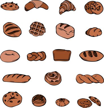 Fırın ürünleri vektörü ayarlandı. Vektör illüstrasyonu