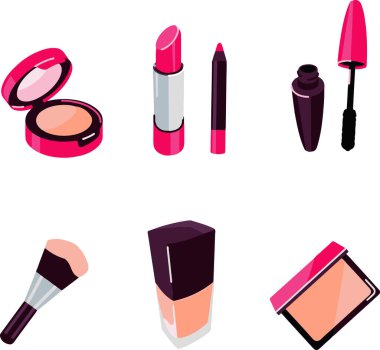  Makyaj seti ve kozmetik. vektör illüstrasyonu