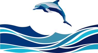 Dalgalarda geometrik yunus, dalgalarda metrik yunus. Vektör illüstrasyonu