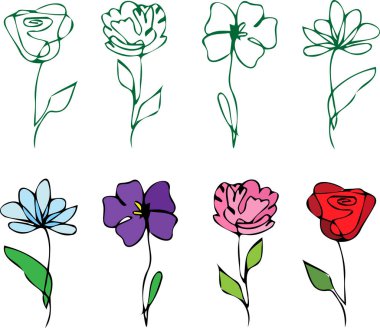  Çiçek çizen bir çizgi. Vektör illüstrasyonu