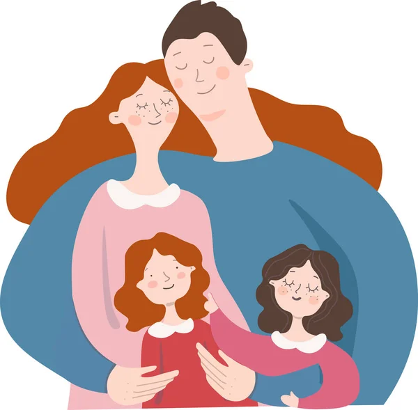 İki çocuklu mutlu bir aile. Vektör illüstrasyonu