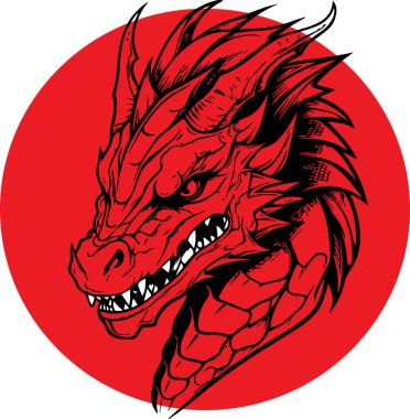 Kızıl ejderha kafası. Vektör illüstrasyonu