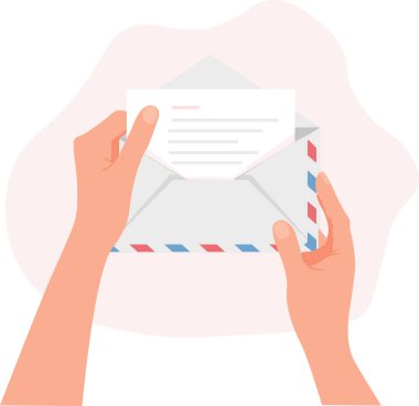  Ellerinde bir mektup olan bir zarf var. Vektör illüstrasyonu