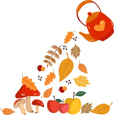 Eylül, sonbahar, yapraklar dökülüyor. Vektör illüstrasyonu