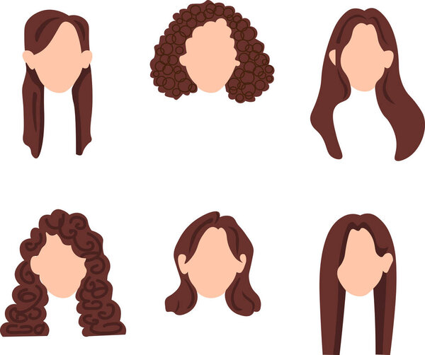 набор женских причесок с различными типами волос. Векторная иллюстрация