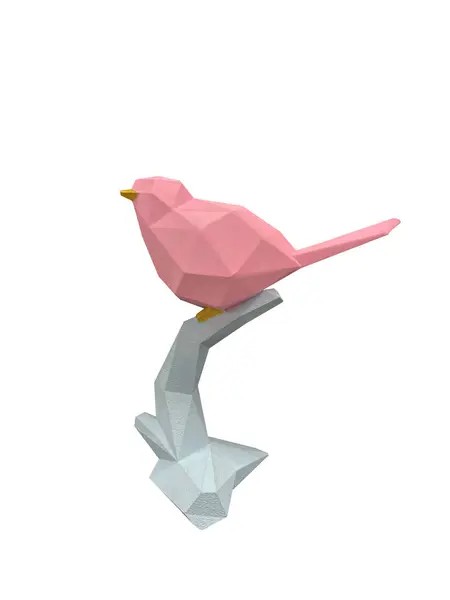 Bir dalda geometrik pembe kuş heykelciği. Yüksek kalite fotoğraf