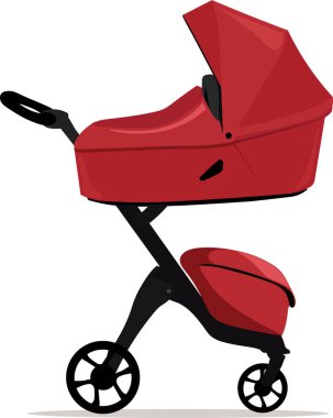 Küçük çocuklar için kırmızı bebek arabası. Vektör illüstrasyonu