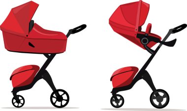  Küçük çocuklar için kırmızı bebek arabası. Vektör illüstrasyonu