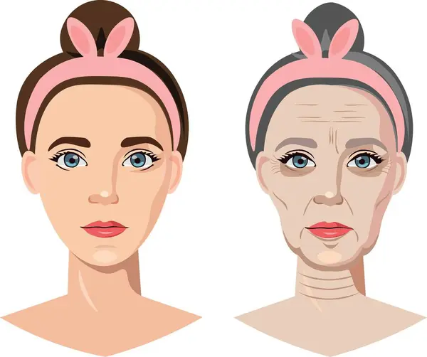 Genç ve yaşlı kadın yüzü. Vektör illüstrasyonu