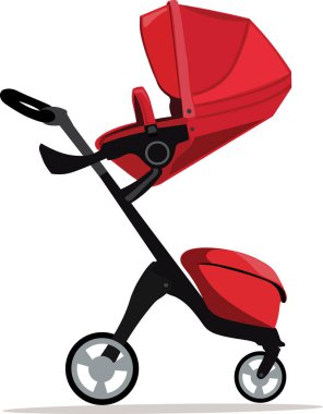  Küçük çocuklar için kırmızı bebek arabası. Vektör illüstrasyonu