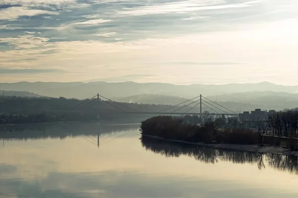 stock image Panoramic view of the Danube river. View of the Danube River in the calm of the day from the Petrovaradin Fortress