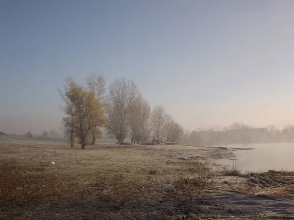 Novi Sad, Sırbistan - Aralık 04. 2013: Sırbistan 'ın Novi Sad kenti yakınlarındaki Tuna Nehri' nin kolları üzerinde gün batımı