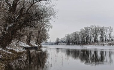 Danube river delta in winter. A panoramic view of the Danube river delta in winter, covered with snow and ice.