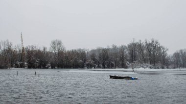Danube river delta in winter. A panoramic view of the Danube river delta in winter, covered with snow and ice.