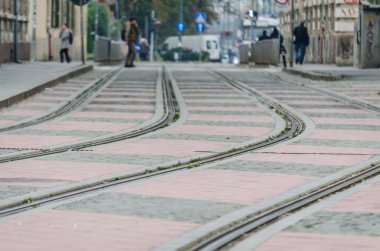 Timisoara, Romania - October 29, 2016: Tram line in the center of Timisoara, Romania.