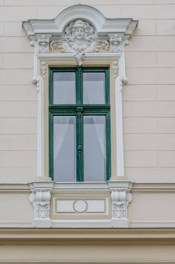 Timisoara, Romania - October 29, 2016: Windows with decorative baroque facades in the center of Timisoara, Romania