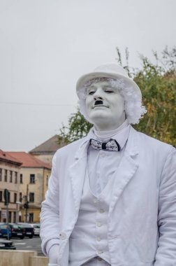 Timisoara, Romania - October 29, 2016: A street entertainer in the form of Carla Caplin on Unification Square in Timisoara.