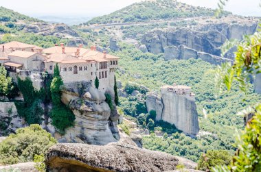 View of the Orthodox Monastery of the Great Meteor on the rocks of Mount Meteor, Kalambaka in Greece, June 2018.