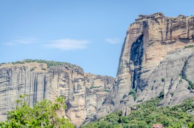 Panoramic view of Mount Meteora from the city of Kalambaka in Greece.