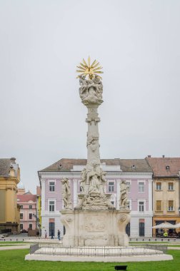 Timisoara, Romania - October 29, 2016: Statue of the plague in front of the Roman Catholic Cathedral, on the Unification Square in Timisoara, Romania