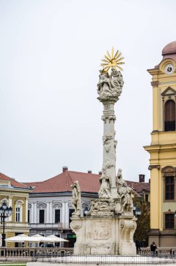 Timisoara, Romania - October 29, 2016: Statue of the plague in front of the Roman Catholic Cathedral, on the Unification Square in Timisoara, Romania