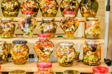 Sweet and sugar colorful candies in the shop for background.