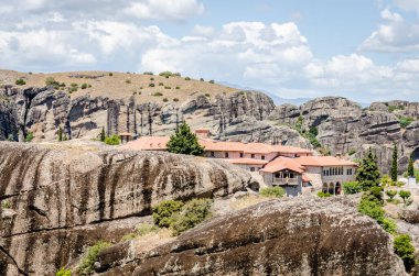 View of the Orthodox Monastery of the Great Meteor on the rocks of Mount Meteor, Kalambaka in Greece, June 2018.