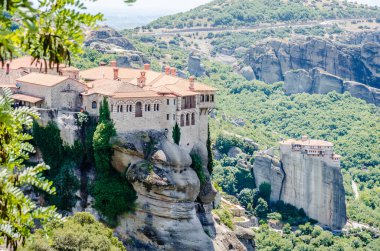 View of the Orthodox Monastery of the Great Meteor on the rocks of Mount Meteor, Kalambaka in Greece, June 2018.