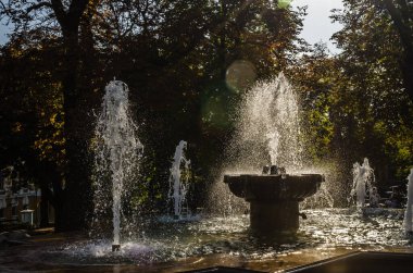 Pecs, Hungary - October 06, 2018: The fountain in the city park Pecs, Hungary, in the fall.