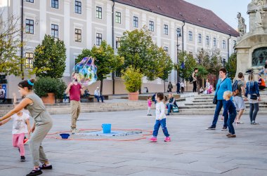 Pecs, Hungary - October 06, 2018: Young street entertainer in the city center