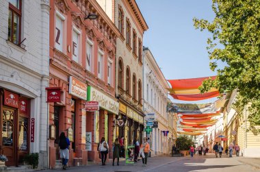 Pecs, Hungary - October 06, 2018: A walking street in the downtown in Pecs, Hungary