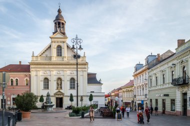 Pecs, Hungary - October 06, 2018: Saint Sebastian`s Church on Szechenyi square in town of Pecs Hungary.