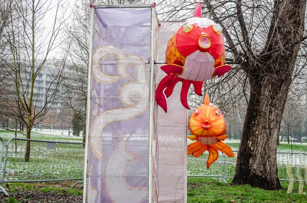 Traditional lanterns on display at the Chinese Light Festival in Novi Sad.