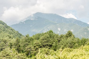 Yunanistan 'ın Stavros kentindeki gözcü noktasından Olimpos Dağı' nın panoramik manzarası.