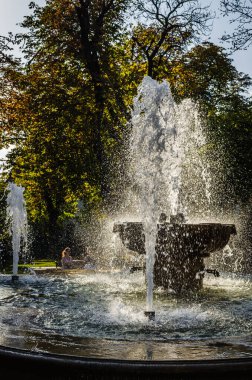 Pecs, Hungary - October 06, 2018: The fountain in the city park Pecs, Hungary, in the fall.