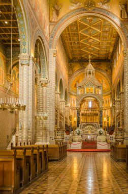 Pecs, Hungary - October 06, 2018: The interior of the Basilica of St. Peter & st. Paul's Cathedral in Pecs, Hungary.